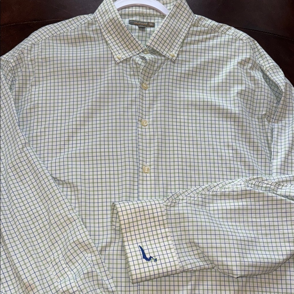 Peter Millar Men's Checkered Shirt - Green and Blue